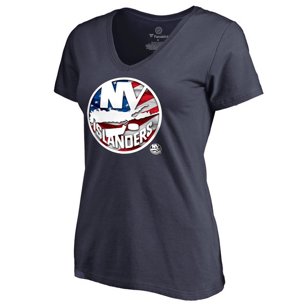 2020 NHL Women New York Islanders Navy Banner Wave Slim Fit TShirt->women mlb jersey->Women Jersey